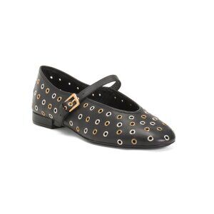 BERNARDO Black Made In Brazil Leather Borden Gromet Ballerina Flats